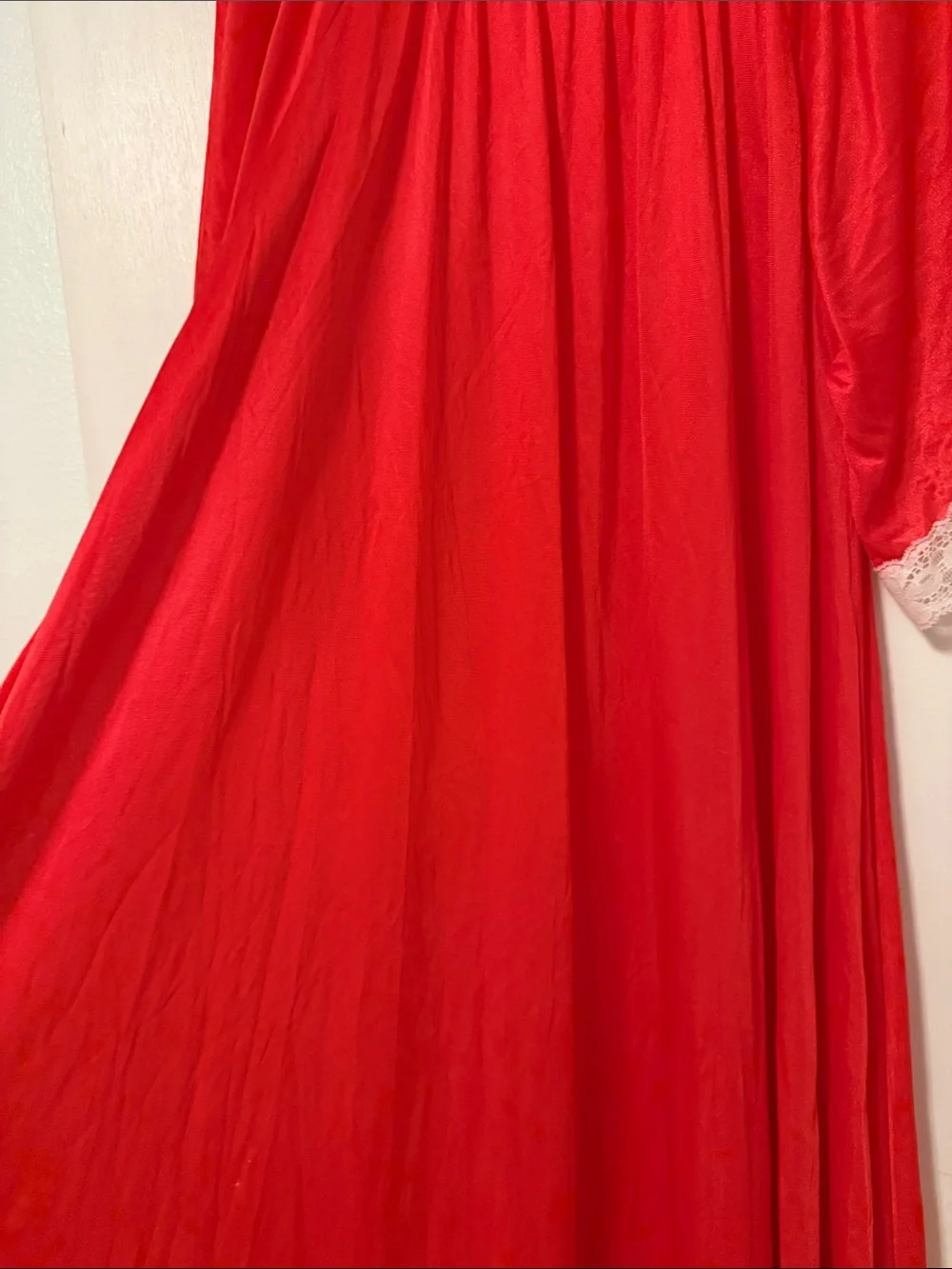 Vintage Erica Loren New York Red Nightgown White Lace OS One Size Flowy Retro - Picture 5 of 10